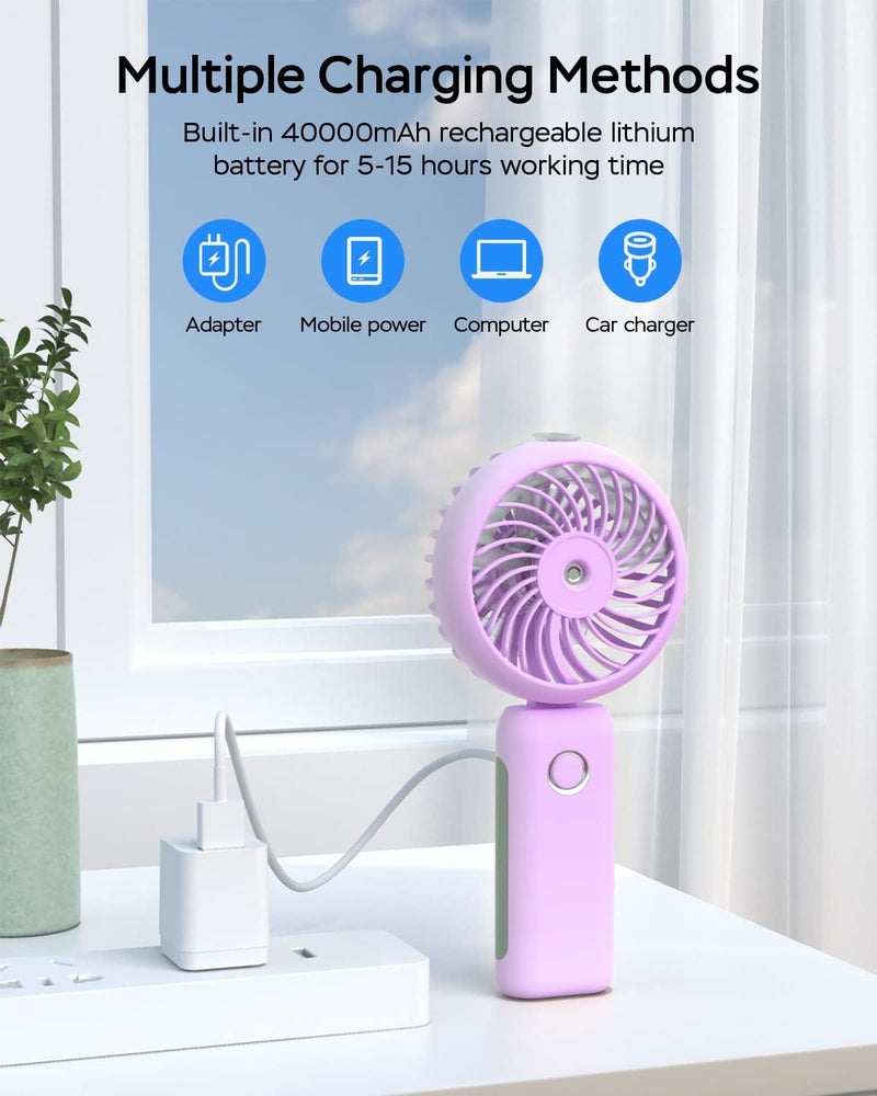 RNKRUN Portable Handheld Misting Fan, 4000mAh USB Rechargeable Personal Foldable Fan with Water Tank Battery Operated Spray Water Mist Makeup Small Face Steamer for Travel Outdoors Office purple - Image 4